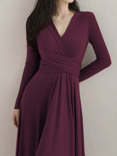 Women's Deep V-Neck Belted Midi Dress