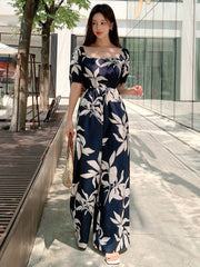 Women's Floral Print Casual Vacation Jumpsuit With Adjustable Waist