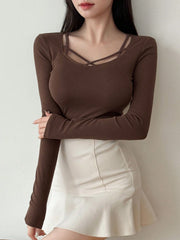 Women's Hollow Out Design Ribbed T-Shirt