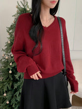 Women's Plain V-Neck Elegant Commuter Long Sleeve Pullover Sweater