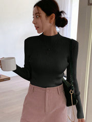 Women's Stand Collar Long Sleeve Sweater Pullover