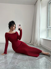 Women's Elegant Solid Color Foldover Off Shoulder Floral Decor Fishtail Hemline Sweater Dress