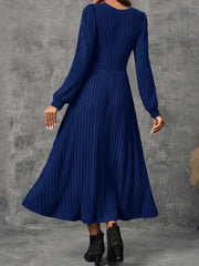 Women's Solid Color Ribbed Crew Neck Long Sleeve Dress