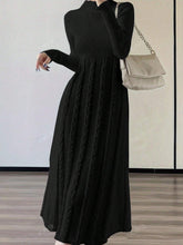 Elegant Ladies' Simple Port Style Turtleneck Cable Knit Midi Sweater Dress