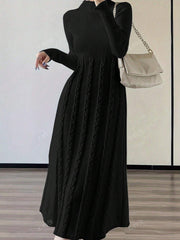 Elegant Ladies' Simple Port Style Turtleneck Cable Knit Midi Sweater Dress