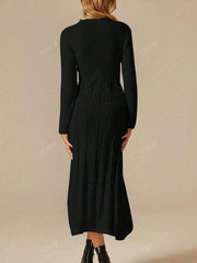 Elegant Ladies' Simple Port Style Turtleneck Cable Knit Midi Sweater Dress