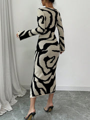 Pattern Flared Sleeve Knitted Sweater Dress