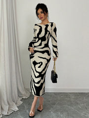 Pattern Flared Sleeve Knitted Sweater Dress