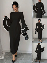 Women's Stand Collar Flared Sleeve Elegant Long Dress