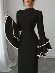 Women's Stand Collar Flared Sleeve Elegant Long Dress