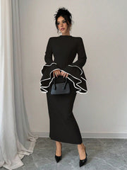 Women's Stand Collar Flared Sleeve Elegant Long Dress