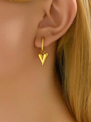 European And American Style Fashionable Heart Shaped Glossy Pendant Stainless Steel Hoop Earrings