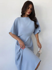 Women's Summer New Arrival Elegant Simple Blue A-Line Long Dress