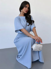 Women's Summer New Arrival Elegant Simple Blue A-Line Long Dress