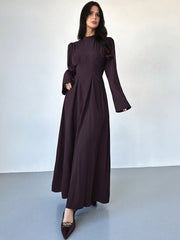 Elegant Solid Color Pullover Short Sleeve Minimalist Loose Fit Dress