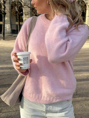 FOR BEAUTY New Autumn And Winter Pink Round Neck Long Sleeved Knitted Pullover Top