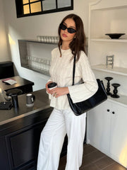 FOR BEAUTY Spring/Autumn New Solid Color Round Neck Twisted Long-Sleeved Knit Sweater