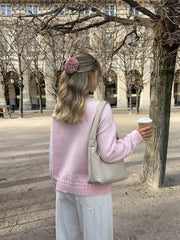 FOR BEAUTY New Autumn And Winter Pink Round Neck Long Sleeved Knitted Pullover Top