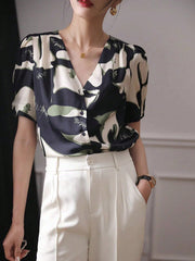 French Women's Shirts, Summer Women's Casual Short-Sleeved Flowing Shirts