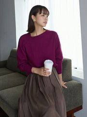 Solid Asymmetrical Neck Drop Shoulder Sweater