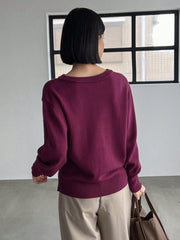 Solid Asymmetrical Neck Drop Shoulder Sweater