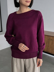 Solid Asymmetrical Neck Drop Shoulder Sweater