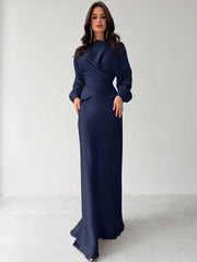 Women's Elegant Apricot Satin Asymmetric Hem Satin Skirt