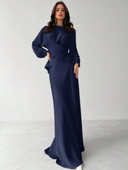 Women's Elegant Apricot Satin Asymmetric Hem Satin Skirt