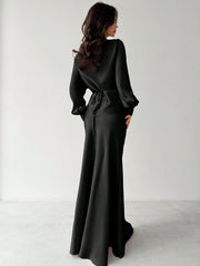 Elegant 2 pc Satin Asymmetrical Hem Skirt & Top set