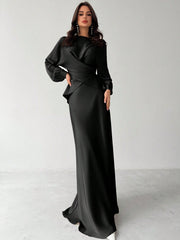 Elegant 2 pc Satin Asymmetrical Hem Skirt & Top set