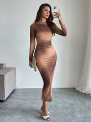 Women's Round Neck Long Sleeve Tie-Dye Printed Bodycon Long Dress