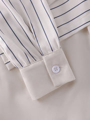 Striped Long Sleeve Blouse With Tie Waist, Elegant 2 In 1 Long Dress For Commuting