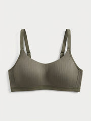 Comfortable Sage Casual Stripe Wireless Soft Cup Solid Bralette