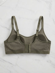Comfortable Sage Casual Stripe Wireless Soft Cup Solid Bralette