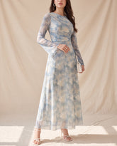 Tie-Dye Round Neck Flare Sleeve Pleated Elegant Dress