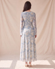 Tie-Dye Round Neck Flare Sleeve Pleated Elegant Dress