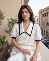 French Style Loose Buttoned Collar Blouse
