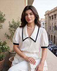 French Style Loose Buttoned Collar Blouse