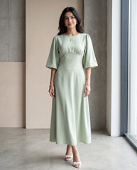 Round Neck Short Sleeve Tie-Waist A-Line X-Shaped Midi Dress