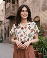 Short Sleeve Summer Shirt With All-Over Leaf Print