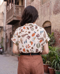 Short Sleeve Summer Shirt With All-Over Leaf Print