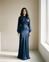 Elegant Apricot Satin Asymmetric Hem Satin Skirt