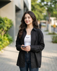 Solid Color Single-Breasted Casual Loose Long Sleeve Shirt