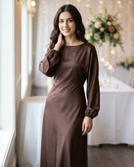 Round Neck Batwing Long Sleeve Tie-Waist X-Shaped Regular Fit Dress