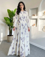 Chiffon Floral Print Puff Sleeve Dress