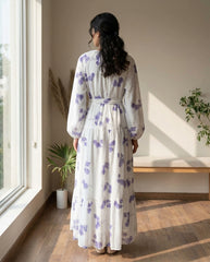 Chiffon Floral Print Puff Sleeve Dress
