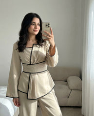 Contrast Color Trim Shirt And Pants 2 Pieces Set