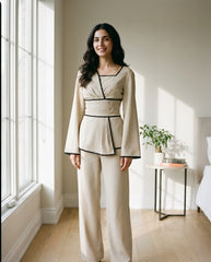 Contrast Color Trim Shirt And Pants 2 Pieces Set
