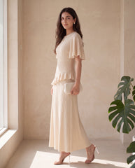 Round Neck Chiffon Spliced Ruffle Sleeve Waist-Cinched Slimming Dress