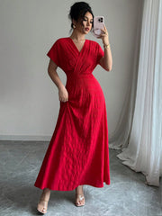 Women's Solid Color Crossing V-Neck Batwing Sleeve Elegant Dress